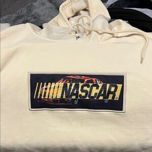 Nascar Cream Pullover Hoodie with Yellow & Black Racing Emblem